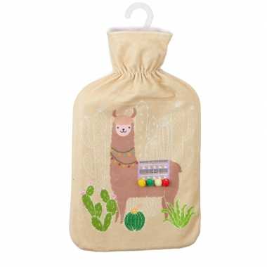 Baby warm/heet water kruik lama/alpaca print beige liter speelgoed