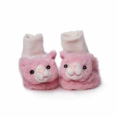 Babyslofjes roze kat/poes speelgoed
