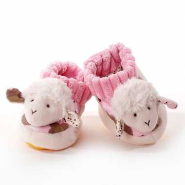 Babyslofjes wit/roze schaap/lammetje speelgoed