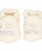 Creme witte babysloffen i love mama speelgoed