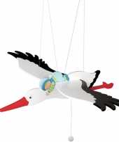 Decoratie ooievaar hout blauwe baby speelgoed